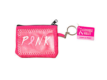 Breast Cancer Awareness Neoprene I.D. Wallet Coin Purse w/ Key Ring