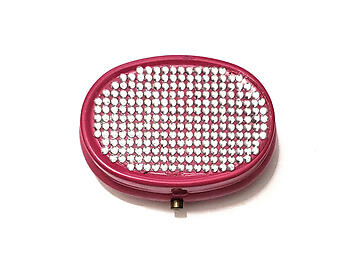 Oval Small Two Compartment Rhinestone Pill Organizer Case Box