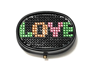 Rhinestone Small Oval Light Up Two Compartment Pill Organizer Case Box ~ Style 632C