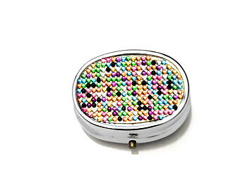Oval Small Two Compartment Rhinestone Pill Organizer Case Box