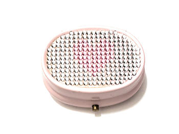Rhinestone Small Oval Light Up Two Compartment Pill Organizer Case Box ~ Style 635C