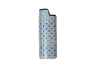 Clear Rhinestone Metal Shell Lighter Case Cover Holder Fits Bic Lighters