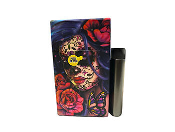 Plastic Design Cigarette Hard Case Fits 100's w/ Metal Lighter Case & Magnetic Strip