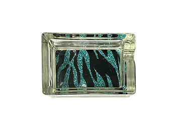 Aqua Blue & Black Animal Print Glass & Fur Ashtray For Cigarettes & More