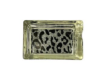White & Black Animal Print Glass & Fur Ashtray For Cigarettes & More