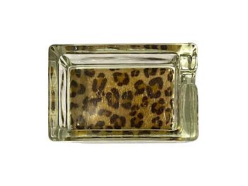 Tan & Black Animal Print Glass & Fur Ashtray For Cigarettes & More