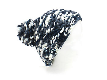 Black and White Woven Knit Pom Pom Beanie