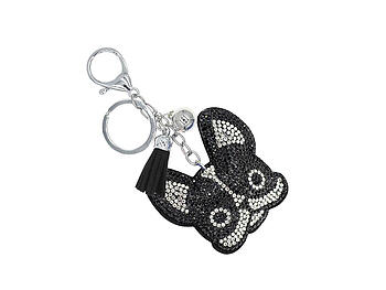 Boston Terrier Tassel Bling Faux Suede Stuffed Pillow Key Chain Handbag Charm