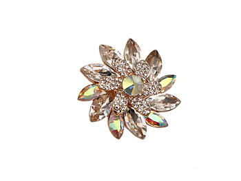 Aurore Borealis Goldtone Large Crystal Rhinestone Stretch Flower Ring