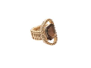 Topaz Goldtone Metal Round Crystal Stretch Ring