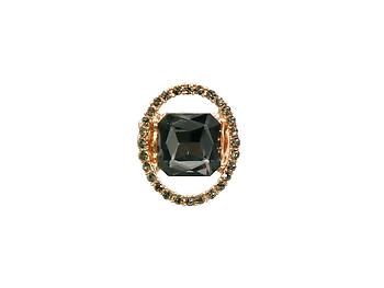 Hematite Goldtone Metal Round Crystal Stretch Ring