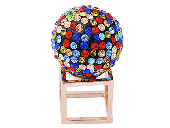 Rose Gold Cube and Multicolor Rhinestone Disco Ball Statement Ring
