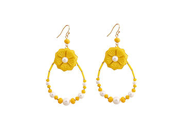 Colorful & Fun Flower Teardrop Earrings with Faux Pearl and Bead Detail