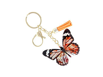 Orange Butterfly Print Gold Metal Tassel Key Chain Handbag Charm