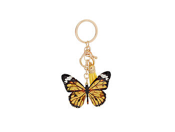 Yellow Butterfly Print Gold Metal Tassel Key Chain Handbag Charm
