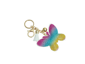 Rainbow Butterfly Tassel Bling Faux Suede Stuffed Pillow Key Chain Handbag Charm