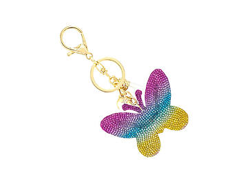 Rainbow Butterfly Tassel Bling Faux Suede Stuffed Pillow Key Chain Handbag Charm