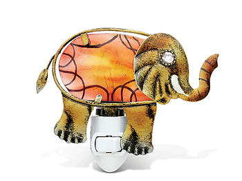 Elephant Handcraft Art Glass and Metal Decorative Night Light