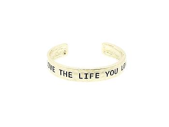 Goldtone Live The Life You Love Hammered Metal Cuff Bracelet