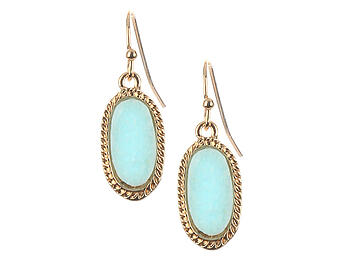 Aqua Blue Oval Druzy Faceted Lucite Stone Metal Frame Fish Hook Earrings