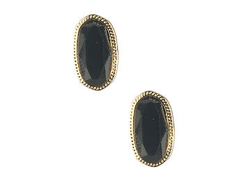 Jet Black Oval Faceted Lucite Stone Metal Frame Post Pin Earrings
