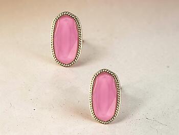 Light Purple Oval Faceted Lucite Stone Metal Frame Post Pin Earrings