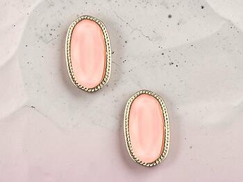 Pink Oval Faceted Lucite Stone Metal Frame Post Pin Earrings