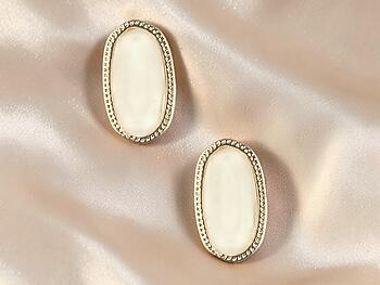 White Oval Faceted Lucite Stone Metal Frame Post Pin Earrings
