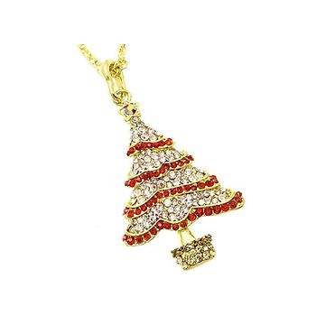 Pink Christmas Tree Christmas Holiday Link Necklace in Goldtone
