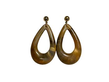 Brown Teardrop Natural Stone Finish Post Pin Earrings