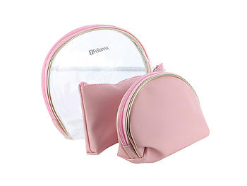3 Pc Vinyl Makeup Cosmetic Bag Accessory With Zipper Closure