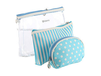 Blue 3 Pc Vinyl Makeup Cosmetic Bag Accessory With Wrist Band