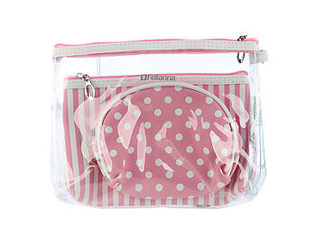 Pink 3 Pc Vinyl Makeup Cosmetic Bag Accessory With Wrist Band