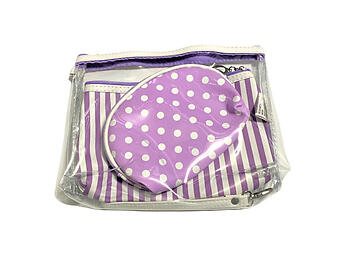 Purple 3 Pc Vinyl Makeup Cosmetic Bag Accessory With Wrist Band
