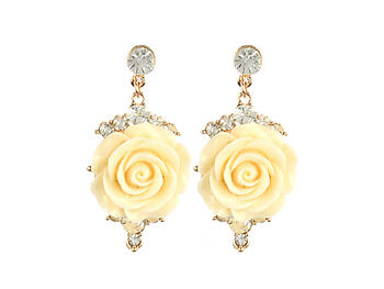 Beige Lucite Rose Dangle Crystal Stone Earrings