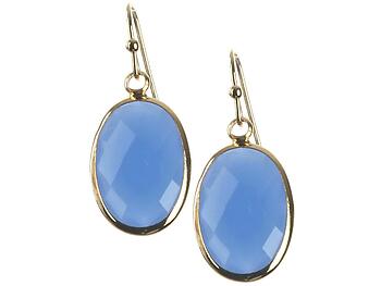 Blue Oval Cut Faceted Lucite Stone Metal Frame Fish Hook Earrings
