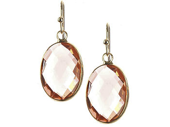 Oval Cut Faceted Lucite Stone Metal Frame Fish Hook Earrings