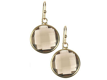 Brown Round Cut Faceted Lucite Stone Metal Frame Fish Hook Earrings