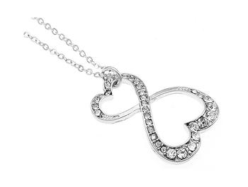 Silvertone Crystal Stone Hearts Necklace
