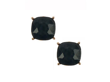 Black Cushion Cut Faceted Lucite Stone Metal Setting Post Pin Earrings