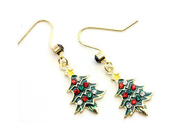 Multi-Colored Christmas Tree Fish Hook Earrings