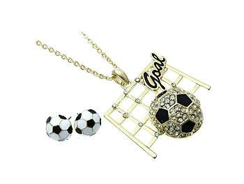 Goldtone Soccer Goal Jewelry Set