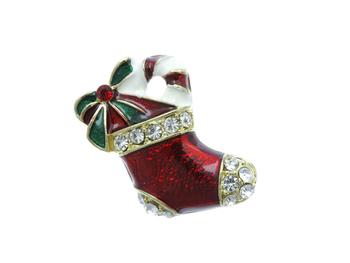 Austrian Crystal Christmas Stocking Pin & Brooch