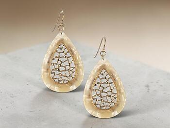 Natural Matte Finish Metal Filigree Teardrop Natural Stone Finish Earrings