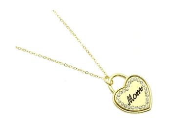 Goldtone MOM Message Link Heart Necklace