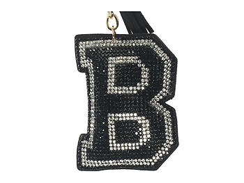 Black Initial B Tassel Bling Faux Suede Stuffed Pillow Key Chain Handbag Charm