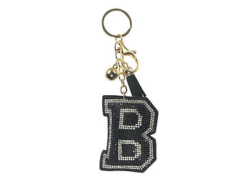 Black Initial B Tassel Bling Faux Suede Stuffed Pillow Key Chain Handbag Charm