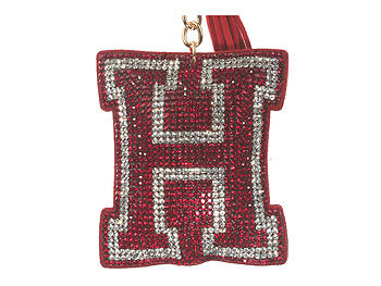 Red Initial H Tassel Bling Faux Suede Stuffed Pillow Key Chain Handbag Charm
