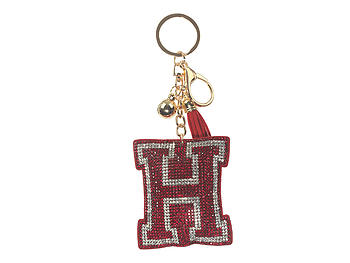 Red Initial H Tassel Bling Faux Suede Stuffed Pillow Key Chain Handbag Charm