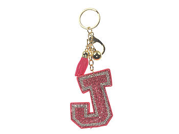 Pink Initial J Tassel Bling Faux Suede Stuffed Pillow Key Chain Handbag Charm